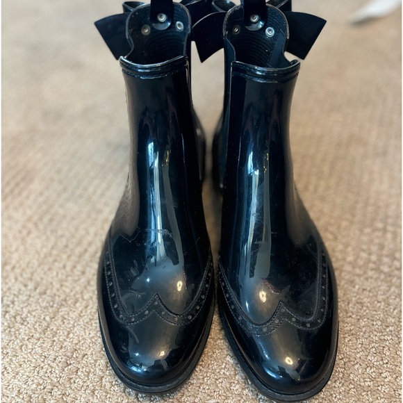 Valentino RED Black Rain Boots with Large Bows sz 39 🖤 🌧️ ☔️ - Picture 7 of 12